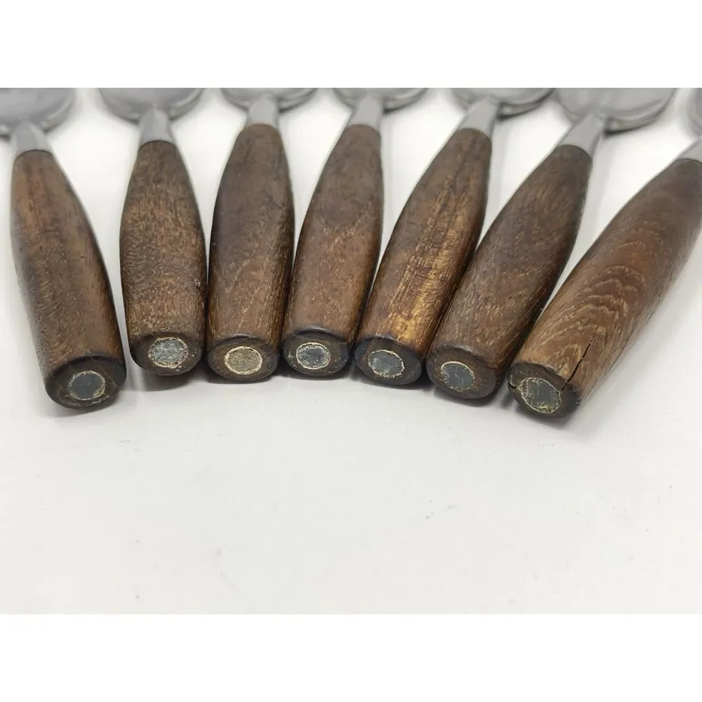Dansk FJORD Dinner Forks Teak Handle Stainless Steel Germany 7 1/8” Set Of 7